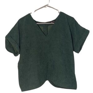 Madewell Forest Green Cuffed Sleeve Short Sleeve Tee, buttons down back